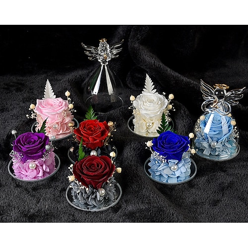 

1pcs Valentine's Day Angel Eternal Flower Rose Glass Cover Christmas Valentine Rose Decoration.