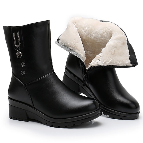 

Damen Stiefel Schneestiefel Outdoor Arbeit Täglich Innenfutter aus Fleece Stiefeletten Stiefeletten Keilabsatz Runde Zehe Plüsch Brautkleider schlicht Komfort Kunstleder Reißverschluss Feste Farbe