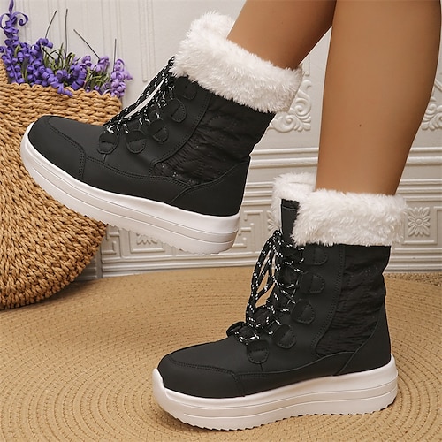 

Damen Stiefel Schneestiefel Übergrössen Schuhe mit innerer Höhenerhöhung Täglich Feste Farbe Innenfutter aus Fleece Stiefeletten Stiefeletten Winter Plattform Runde Zehe Plüsch Brautkleider schlicht