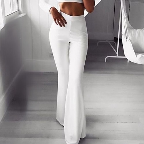 

Women's Casual / Sporty Athleisure Flare Chinos Bell Bottom Wide Leg Full Length Dress Pants Weekend Yoga Stretchy Plain Comfort Mid Waist Slim White Black Blue Wine Coffee S M L XL