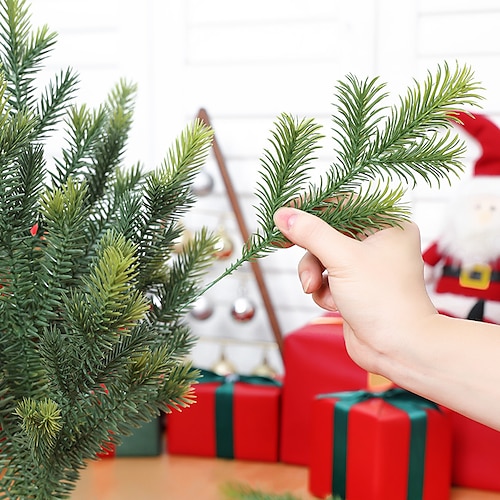 

20 pièces d'aiguilles de pin de Noël 10 pouces branches de pin artificielles feuilles vertes guirlandes d'aiguilles brindilles de pin fausses branches de cèdre verdure accessoires de bricolage pour