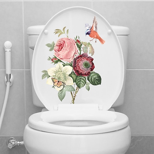 

1pcs Flower Bird Pvc Bathroom Wall Sticker Self-Adhesive Toilet Seat Decorative Toilet Sticker