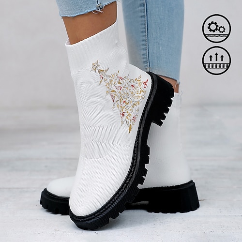 

Femme Bottes Imprimer des chaussures Chaussures de Noël Chaussettes Noël du quotidien Bottes mi-mollet Talon Plat Bout rond Bout fermé Mode Décontractées Confort Tissage Volant Mocassins Arbre de Noël