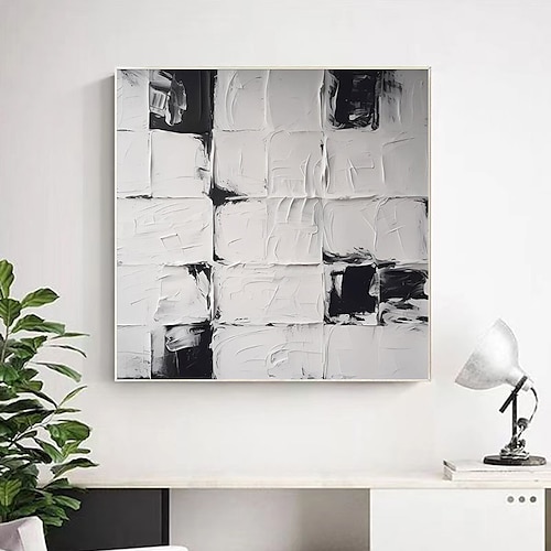 

arte de parede minimalista abstrata preto e branco arte texturizada pintada à mão pintura de textura abstrata pintura minimalista em tela esticada emoldurada