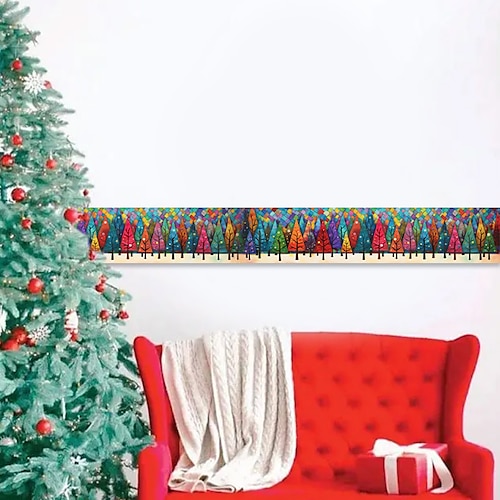 

Christmas Plant Wallpaper Border Colorful Christmas Tree Waistline Baseboard Peel and Stick Self Adhesive PVC/Vinyl Modern Waterproof Wall Decal for Room 3.93''x94.49''