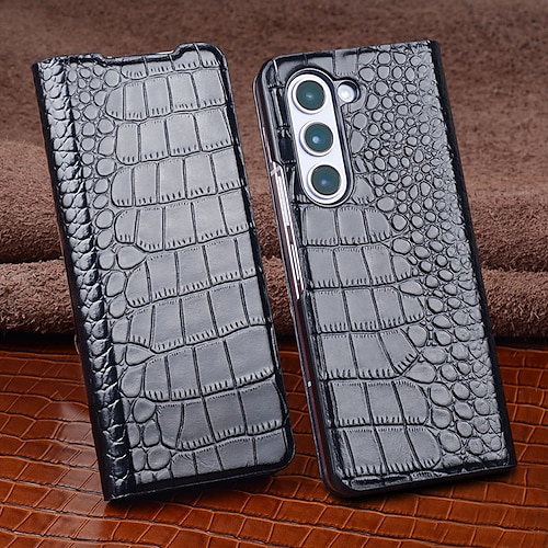 

telefone Capinha Para Samsung Galaxy Z Fold 5 Magnética Pata de Apoio Antichoque couro legítimo