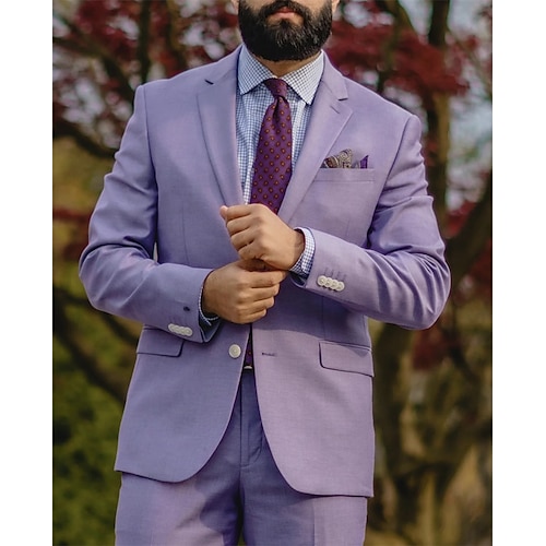 

Costume Homme Mariage Ensemble 2 pièces Lilas Couleur Pleine Grandes Tailles Droit deux boutons 2023