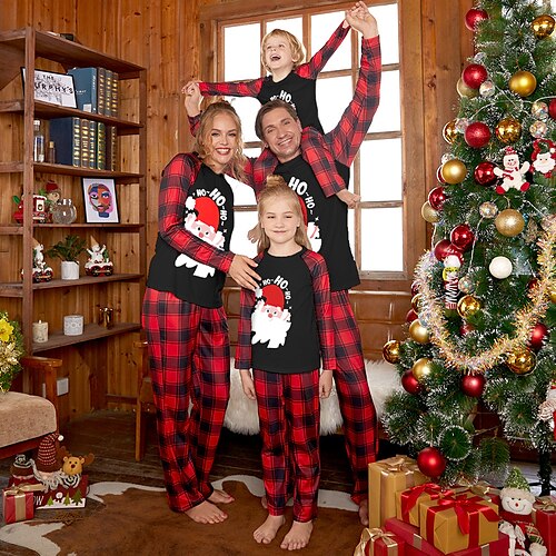 

Familie Weihnachten Pyjamas Tier Schulanfang Bedruckt Schwarz Hellgrau Langarm Mama und ich Outfits Aktiv Passende Outfits