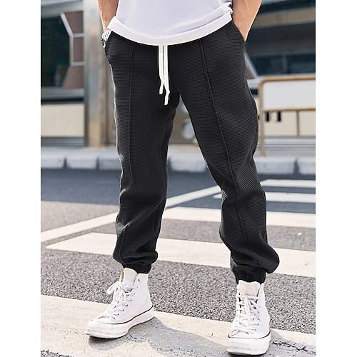 

Men's Sweatpants Joggers Waffle Pants Pocket Drawstring Elastic Waist Plain Comfort Breathable Outdoor Daily Going out Fashion Casual Black