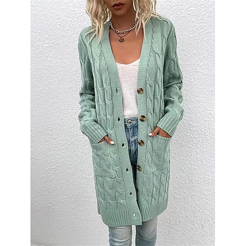 

Damen Strickjacke V Ausschnitt Gedrehtes Stricken Polyester Taste Tasche Strick Herbst Winter Lang Outdoor Täglich Ausgehen Modisch Strassenmode Brautkleider schlicht Langarm Feste Farbe Schwarz Gelb