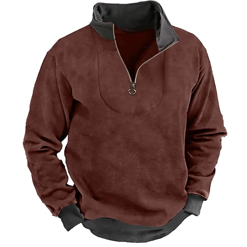 

Herren Sweatshirt Pullover Sweatshirt mit Viertelreißverschluss Schwarz Rote Dunkelgray Stehkragen Farbblock Patchwork Sport Natur Täglich Festtage Strassenmode Basic Brautkleider schlicht Frühling