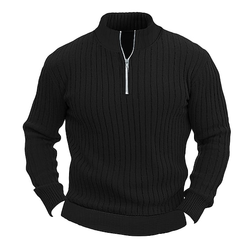 

Men's Knitwear Pullover Ribbed Knit Regular Basic Plain Quarter Zip Keep Warm Modern Contemporary Daily Wear Going out Clothing Apparel Fall Winter Black White S M L