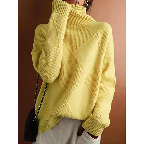 

Pull Femme A côtes Tricoter Col Roulé Polyester énorme Automne Hiver Normal Extérieur du quotidien Sortie mode Décontractées Flexible manche longue Couleur unie Noir Jaune Chameau S M L