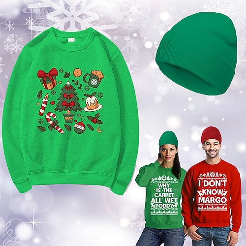 

Weihnachten Weihnachtsbäume Mützen Weihnachtsstrickjacke Pullover Bedruckt Grafik oben Hut Für Herren Damen Unisex Erwachsene Heißprägen 100% Polyester Party Festival