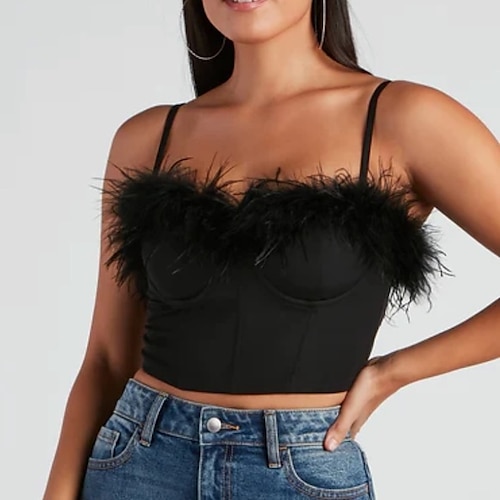 

Sensual Y2K Ano 2000 Corpete Tubo Superior Regata Sutiã push-up Top curto corpete Garota gótica Mulheres Pena Cosplay Ocasiões Especiais Carnaval Festa Boate Clubwear Colete