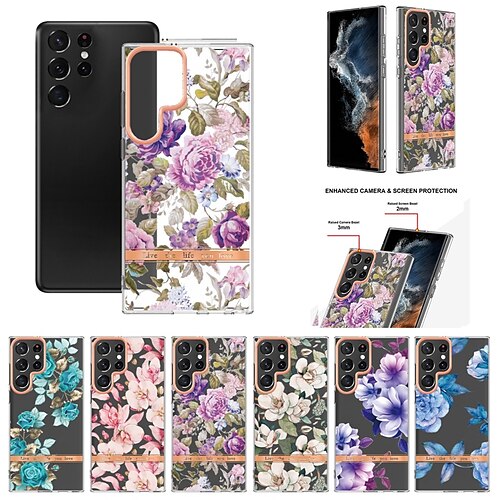 

teléfono Funda Para Samsung galaxia S24 S23 S22 S21 S20 Ultra Plus FE A54 A34 A14 Funda Trasera Soporte de carga inalámbrica No Amarillento Antigolpes flor floral TPU