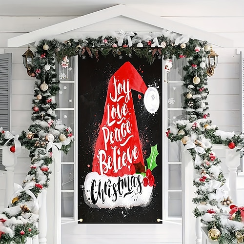 

Christmas Decorations Xmas Door Covers Door Tapesty Door Curtain Decoration Backdrop Door Banner for Front Door Farmhouse Christmas Holiday Party Decor Supplies