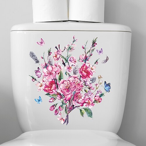 

1 peça adesivo de parede de banheiro em pvc com borboleta floral autoadesivo para tampa de vaso sanitário decorativo em cruz.