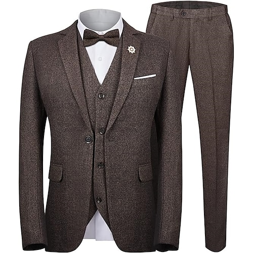 

Schwarz Tintenblau Braun Herren Hochzeit Tweed -Anzüge Einfarbig 3-teiliges Set Retro Vintage Übergrössen Einreiher - 1 Knopf 2023