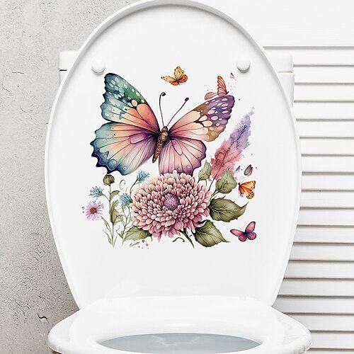 

Calcomanía de inodoro de mariposa y flores, pegatinas decorativas para inodoro, inodoro, inodoro, calcomanía de bricolaje para el hogar, pegatinas de pared de baño removibles