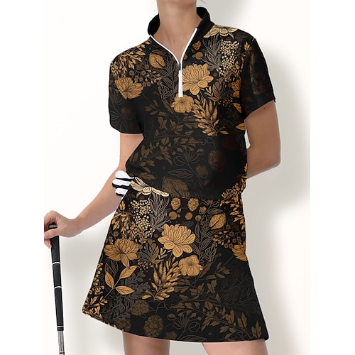 

Femme T-shirt POLO Chemise de golf Respirable Séchage rapide Evacuation de l'humidité Manche Courte Vêtements de golf Top Standard Zippé Col Montant Floral Eté Tennis Le golf Pickleball