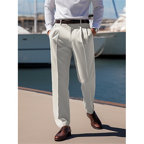 

Men's Dress Pants Trousers Pleated Pants Suit Pants Button Front Pocket Straight Leg Plain Comfort Breathable Business Daily Holiday Fashion Chic Modern Black Khaki