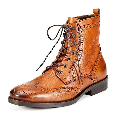 

Homens Botas Sapatos formais Sapatos de vestir Caminhada Formais Diário Couro Ecológico Quente Massgem Absorção de choque Botas / Botins Com Cadarço Marron Outono Inverno