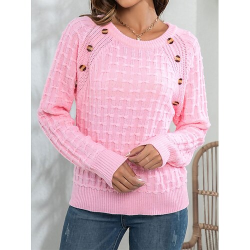 

Damen Pullover Rundhalsausschnitt Gedrehtes Stricken Acryl Taste Strick Herbst Winter Standard Outdoor Täglich Ausgehen Modisch Strassenmode Brautkleider schlicht Langarm Feste Farbe Weiß Rosa S M L