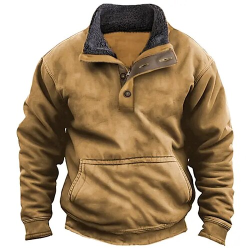 

Herren Sweatshirt Pullover Braun Stehkragen Glatt Tasche Sport Natur Täglich Festtage Retro Brautkleider schlicht Dünnes Vlies Herbst Winter Bekleidung Kapuzenpullover Sweatshirts