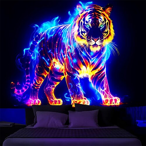 

Schwarzlicht-Wandteppich, UV-reaktives Leuchten im aufhellenden Tiger, trippy neblige Naturlandschaft, hängender Wandteppich, Wandkunst-Wandbild für Wohnzimmer, Schlafzimmer