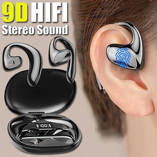 

9D HiFi Stereo Bluetooth 5.1 Earhook Air Conduction Headphones Noise Reduction Sports Waterproof Wireless Earphones with Mic Ear Hooks Headsets with Charging Case