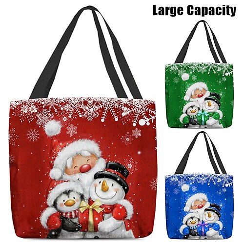 

Mujer Bolso Tote Bolsa de hombro Bolsa de lona Poliéster Navidad De Compras Diario Impresión Gran Capacidad Plegable Ligero Papá Noel Personajes Rojo Azul Verde