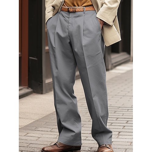 

Men's Trousers Chinos Chino Pants Pleated Pants Pocket Straight Leg Plain Comfort Breathable Outdoor Daily Going out Cotton Blend Fashion Casual White Khaki