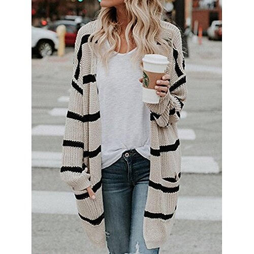 

Women's Cardigan V Neck Ribbed Knit Polyester Patchwork Pocket Knitted Fall Winter Regular Outdoor Daily Going out Fashion Streetwear Casual Long Sleeve Color Block Wine Apricot S M L