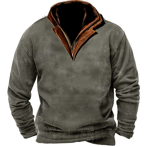 

Homme Sweat shirt Sweat-shirt quart de fermeture éclair Marron Col Mao Bloc de couleur Patchwork Sport Loisir du quotidien Vacances Rétro Vintage Vêtement de rue basique Printemps Automne