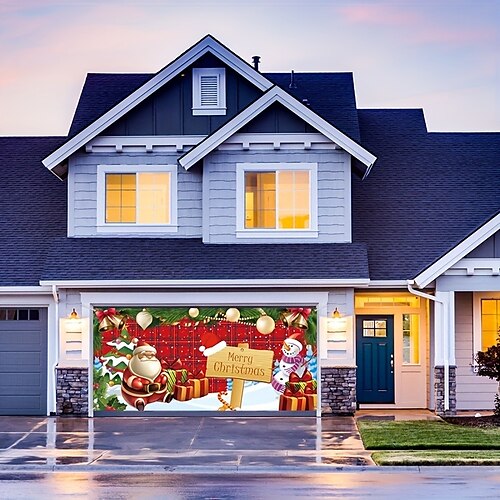 

Couverture de porte de garage extérieure de noël, cadeaux, bannière de porte de noël, grande porte murale, décoration de toile de fond de noël pour décorations murales de maison de vacances