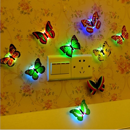 

24 piezas, decoración de mariposas LED 3D, pegatina de luz nocturna, luz de pared simple y doble para jardín, patio trasero, fiesta festiva, guardería, dormitorio, sala de estar