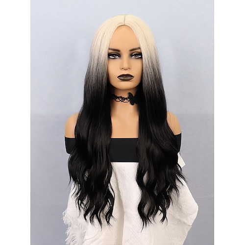 

Cosplay Costume Wig Synthetic Wig Curly Wavy Middle Part Wig 26 inch Black-white Synthetic Hair Women's Multi-color Mixed Color