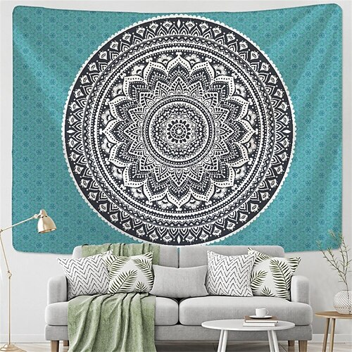 

mandala azul boêmio pendurado tapeçaria arte da parede grande tapeçaria mural decoração fotografia pano de fundo cobertor cortina casa quarto sala de estar decoração