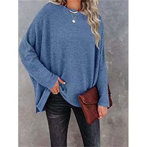 

Damen Pullover Rundhalsausschnitt Gerippt Stricken Acryl überdimensional Herbst Winter Standard Outdoor Täglich Ausgehen Stilvoll Brautkleider schlicht Weich Langarm Feste Farbe Schwarz Weiß Wein S M
