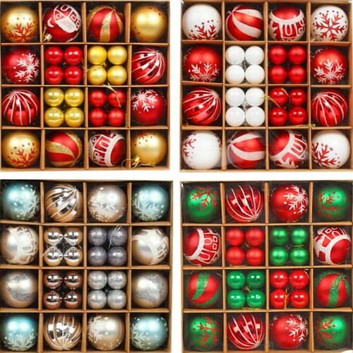 

44 pièces boules de noël boules décoratives coffret cadeau créatif peint boule de noël fête arbre de noël suspendu boule pendentif