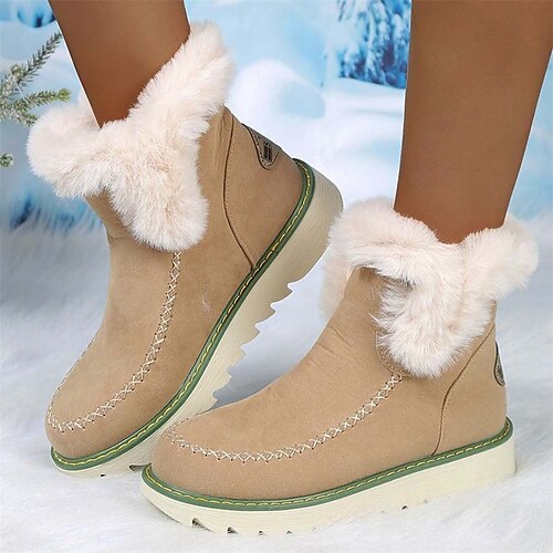 

Damen Stiefel Plateaustiefel Schneestiefel Übergrössen Outdoor Täglich Feste Farbe Innenfutter aus Fleece Stiefeletten Stiefeletten Winter Plattform Spitze Zehe Vintage Plüsch Komfort