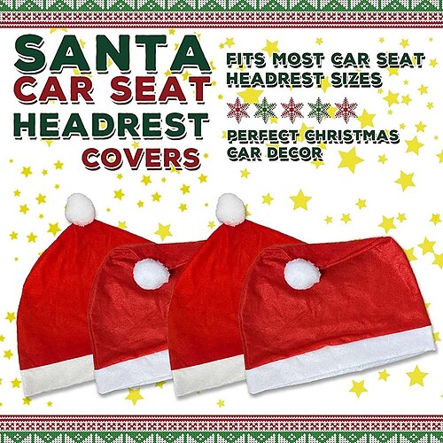

Housse d'appui-tête de siège de voiture de noël, chapeau de noël, couverture de chaise, accessoires de décoration d'atmosphère intérieure de voiture de vacances