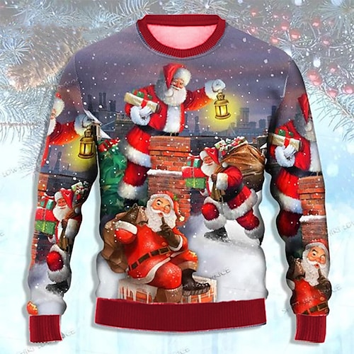 

Papai Noel Casual Homens Imprimir Tricôt Suéter de Natal feio Pulôver suéter Roupa de Malha Ao ar livre Diário Férias Natal Manga Longa Crewneck Suéteres Roxo Outono Inverno S M L Suéteres