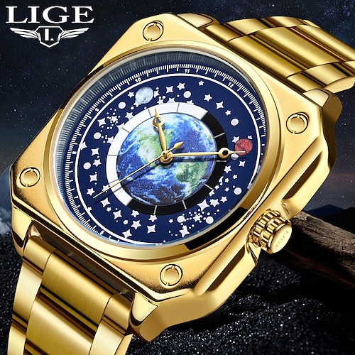 

Lige nouvelle montre carrée créative top marque de mode multifonctionnel électronique analogique quartz numérique montre lumineuse pour hommes uhren