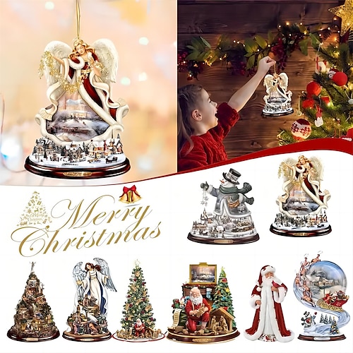 

Adornos para árbol de Navidad, decoraciones colgantes acrílicas 2d, adorno de Navidad 2023, manualidades, adorno colgante, suministros festivos para fiestas de Año Nuevo, decoración colgante para