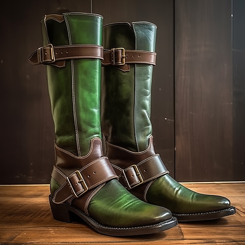 

Hombre Botas Botas de ciclista Botas de Moto Retro Zapatos de Paseo Casual Diario Cuero Cómodo Botines / Hasta el Tobillo Mocasín Verde Oscuro Primavera Otoño