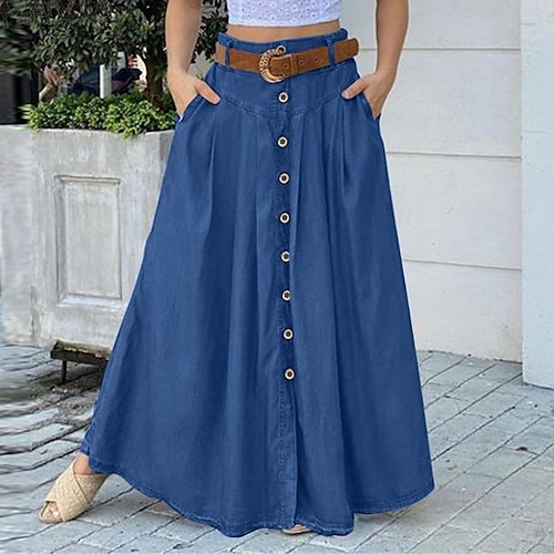 jupe femme une ligne swing jupe longue maxi taille haute jupes poche couleur unie rue quotidien hiver mode décontracté noir vin bleu royal