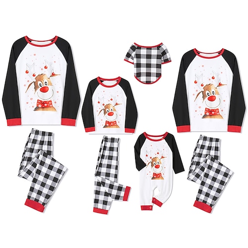 

Family Christmas Pajamas Solid Color Deer Home White Long Sleeve Mommy And Me Outfits Adorable Matching Outfits