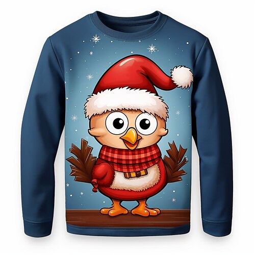 

Navidad niños 3d pollito camisa manga larga estampado 3d otoño invierno deportes moda ropa de calle poliéster niños 3-12 años cuello redondo al aire libre casual diario ajuste regular